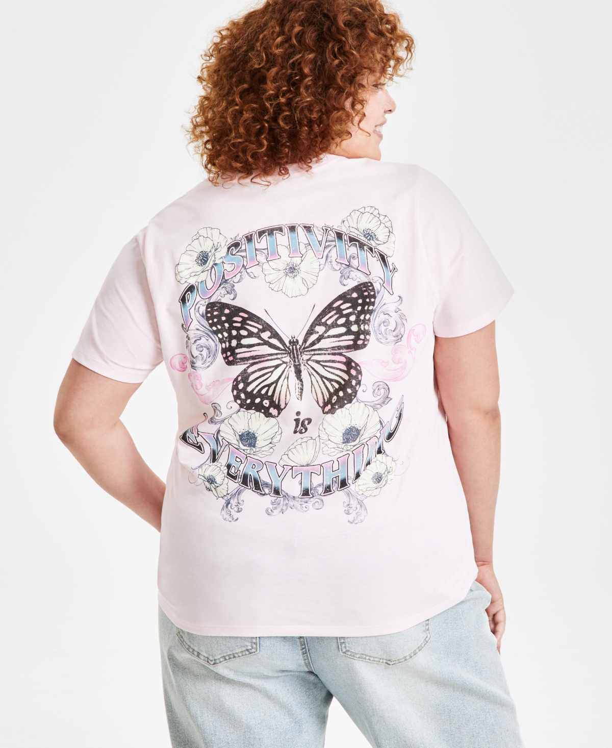 Rebellious One Trendy Plus Size Butterfly Graphic Print T-Shirt