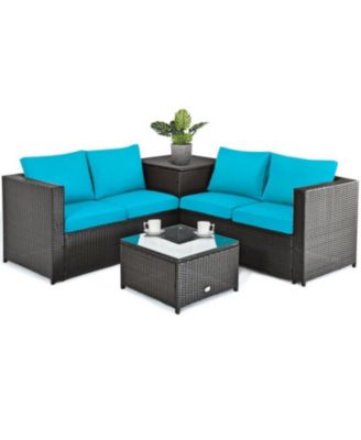 4 Pieces Outdoor Patio Rattan Furniture Set with Loveseat and Storage Box