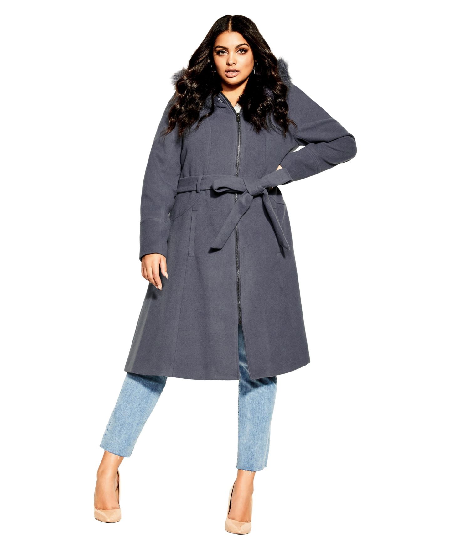 Женское пальто CITY CHIC Plus Size Miss Mysterious, цвет: Сланцевый — фото 1