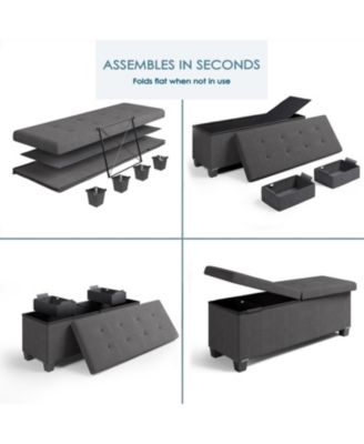 43 Inch Ottoman Storage Bench with Storage Bins - Leatherette or Linen Finish