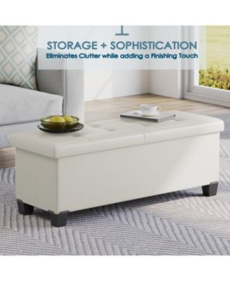 43 Inch Ottoman Storage Bench with Storage Bins - Leatherette or Linen Finish