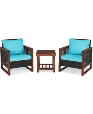 3 Pieces Conversation Chairs with Tempered Glass Coffee Table.
