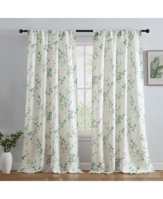 Jasmine Floral Patterned Room Darkening Curtain ROD POCKET POLE TOP Panels - Set of 2