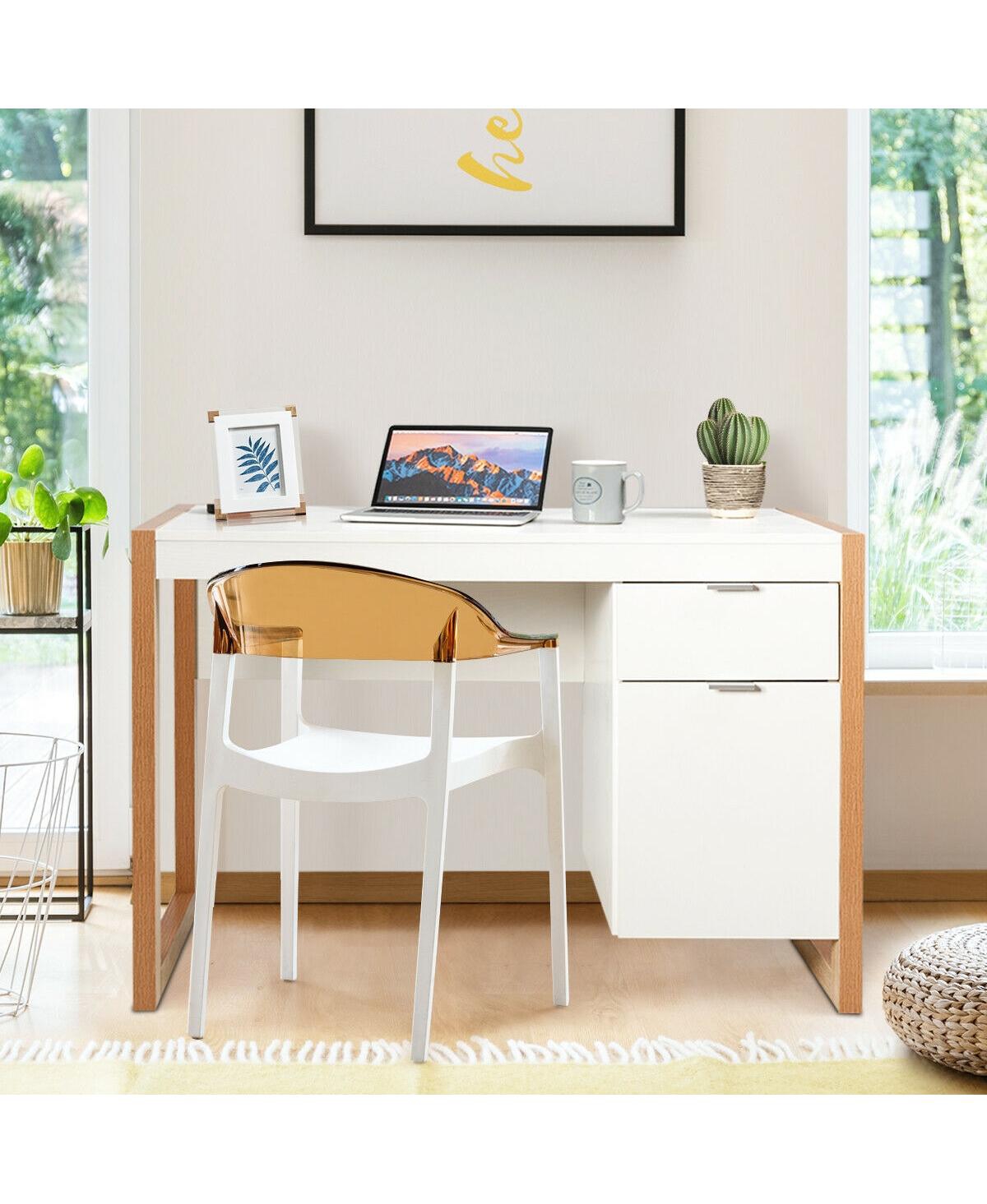 Slickblue Modern Computer Desk Study Table Writing Workstation with Cabinet and Drawer