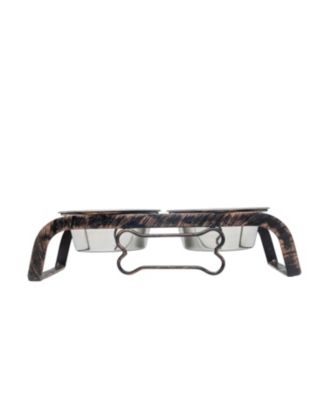 Rustic Dog Bone Elevated Feeder with 2 Stainless Steel Bowls (2 qts Each)