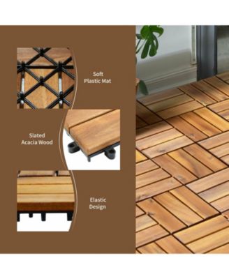27 Pieces Acacia Wood Interlocking Patio Deck Tile-Square