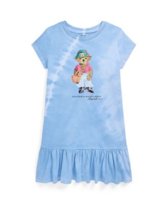 폴로 랄프로렌 Polo Ralph Lauren Toddler and Little Girls Tie-Dye Polo Bear Cotton T-shirt Dress,Carolina Blue Tie Dye