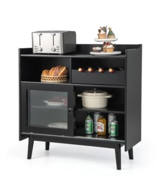 Kitchen Buffet Sideboard with Wine Rack and Sliding Door-Black
