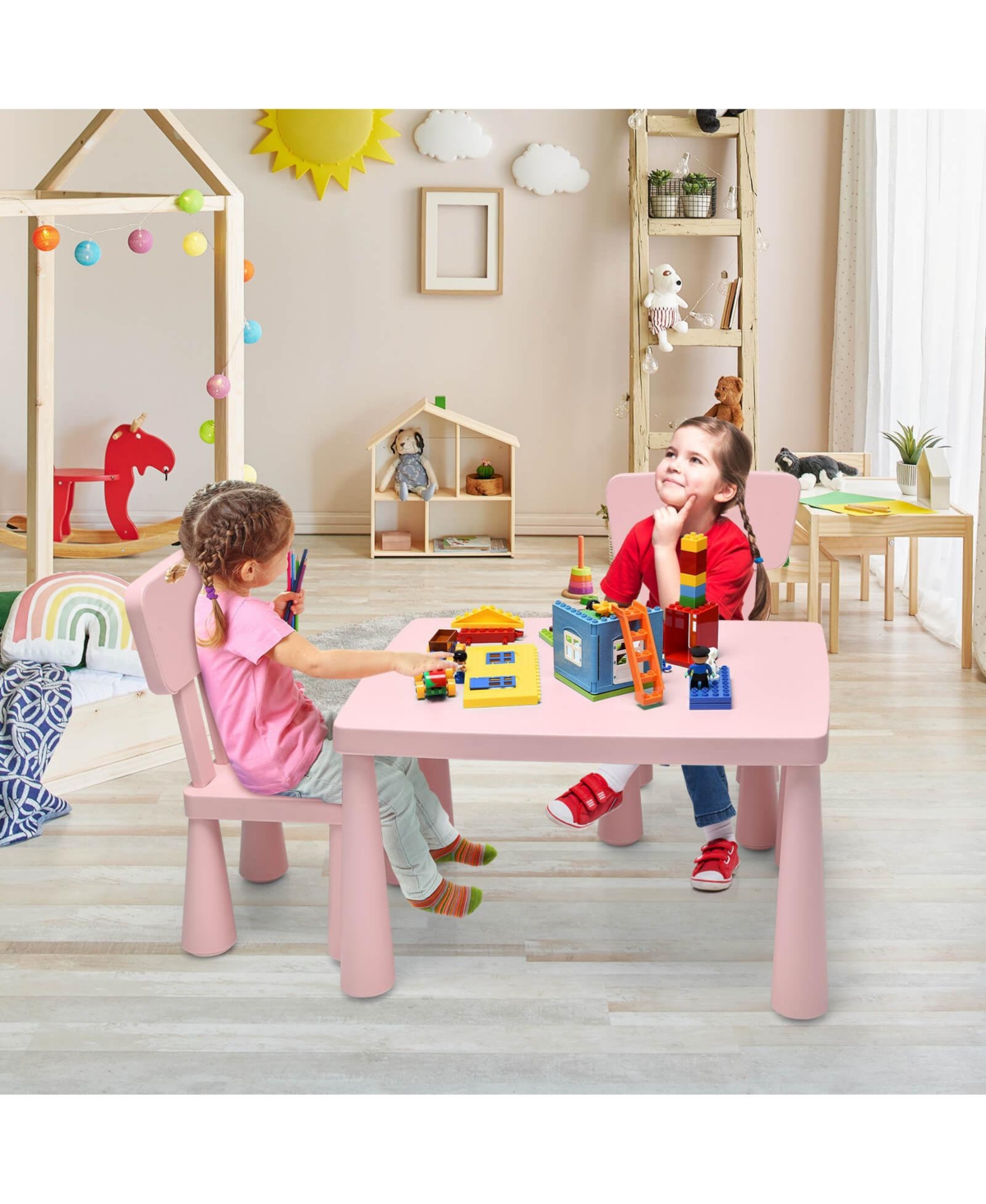 Slickblue 3 Pieces Toddler Multi Activity Play Dining Study Kids Table and Chair Set