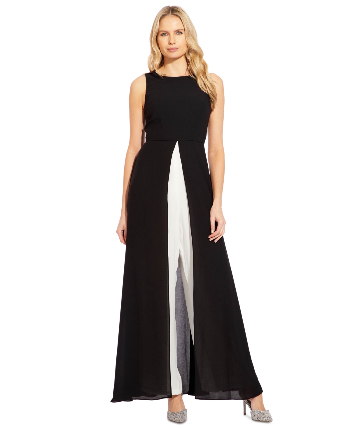 ADRIANNA PAPELL COLORBLOCKED OVERLAY JUMPSUIT 