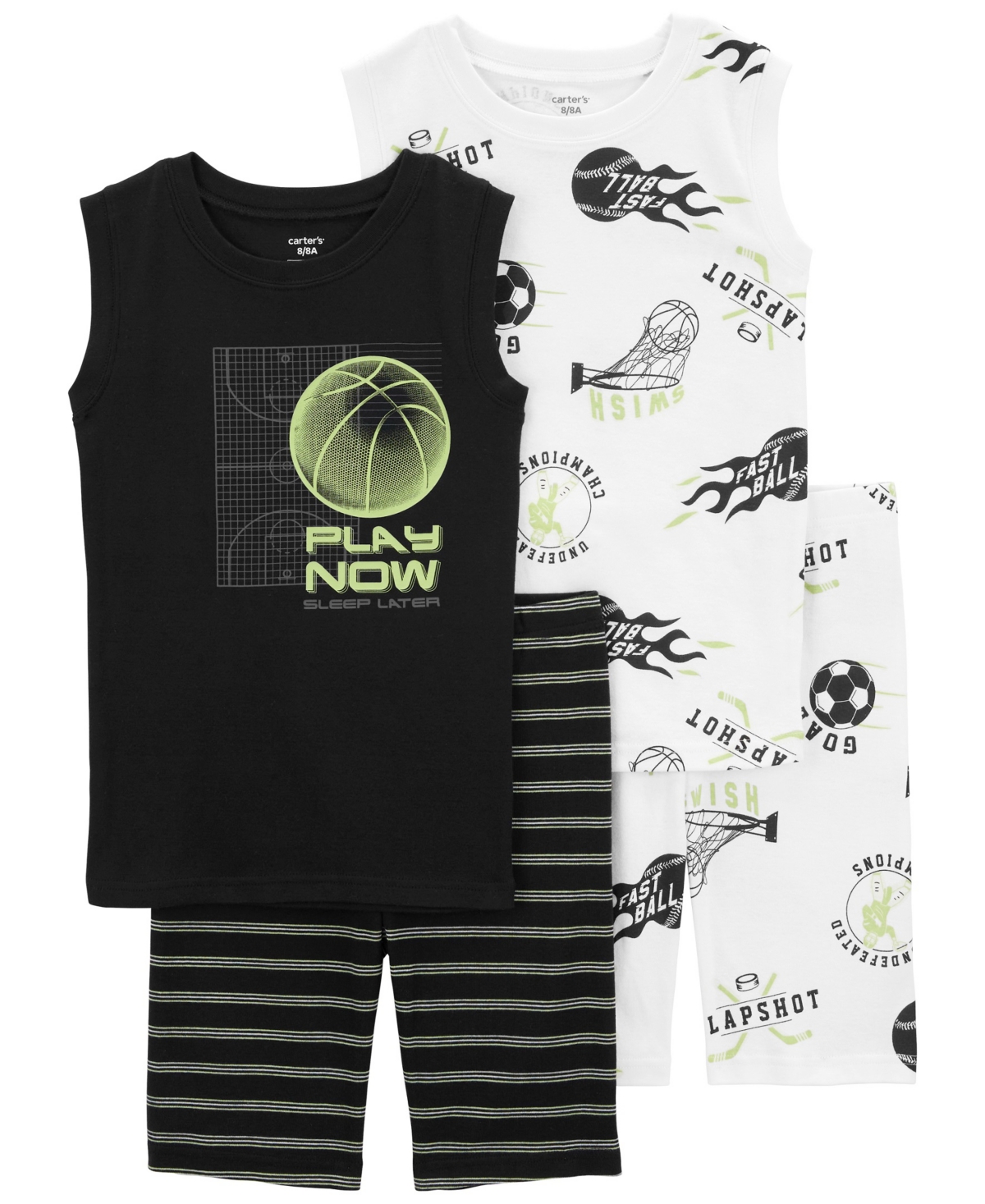 Carter's Kids' Little Boys Basketball Snug Fit Cotton Pajama, 4 Piece Set In Black