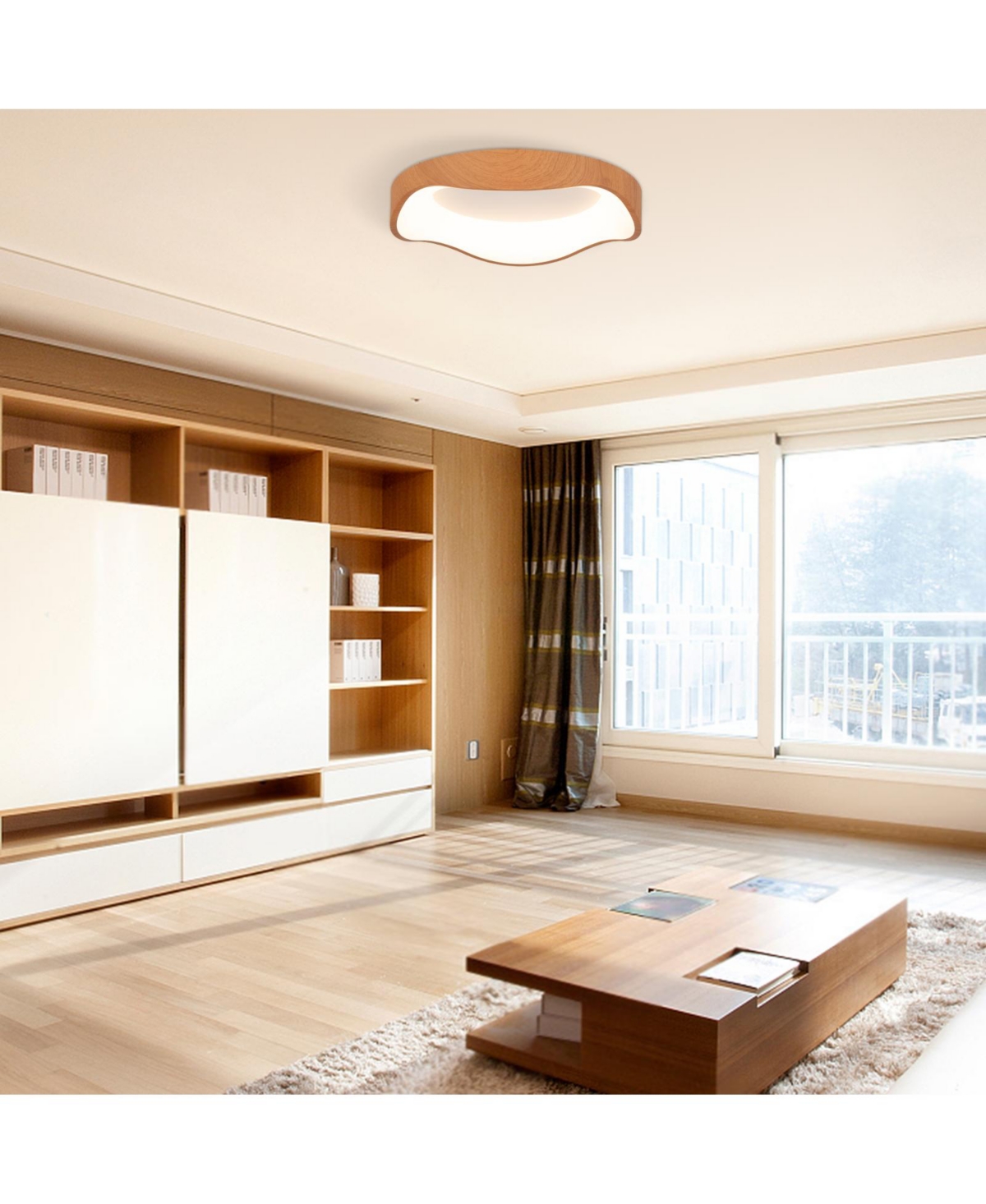 Slickblue 24W Modern Led Mount Ceiling Light with Wood Pattern and Metal Frame