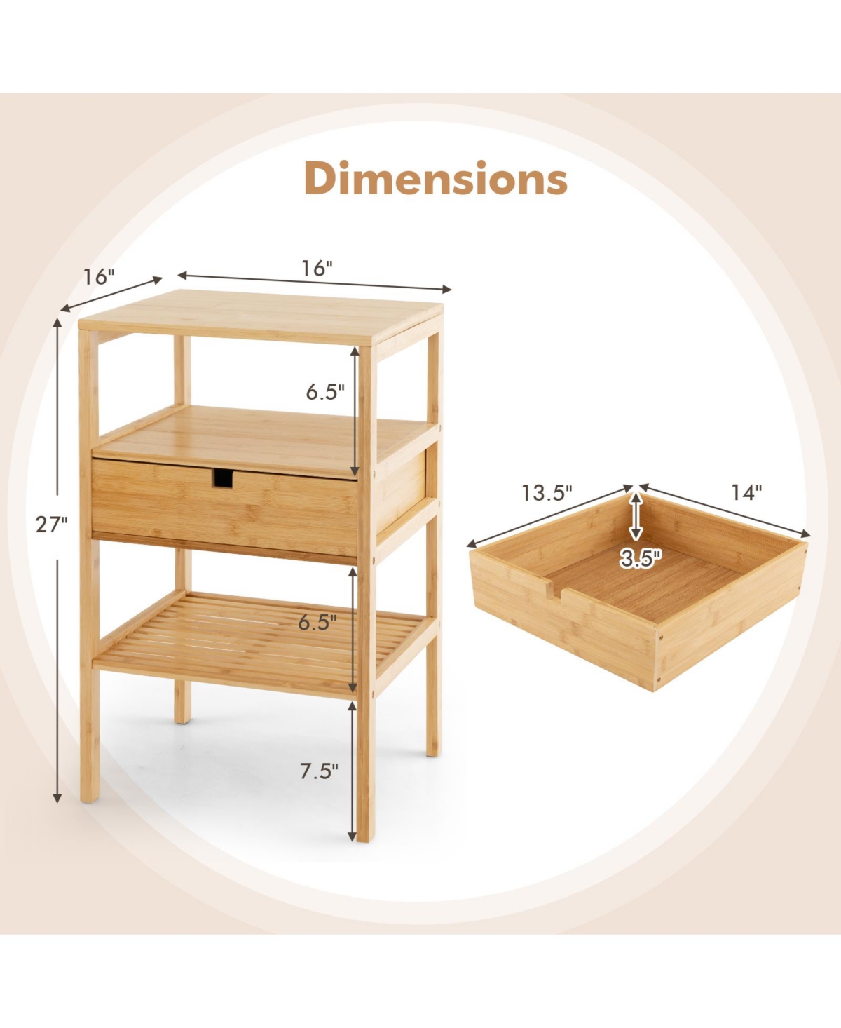 Slickblue Nightstand Set of 2 Wicker End Table with 2 Open Shelves and Drawer-Set of 2