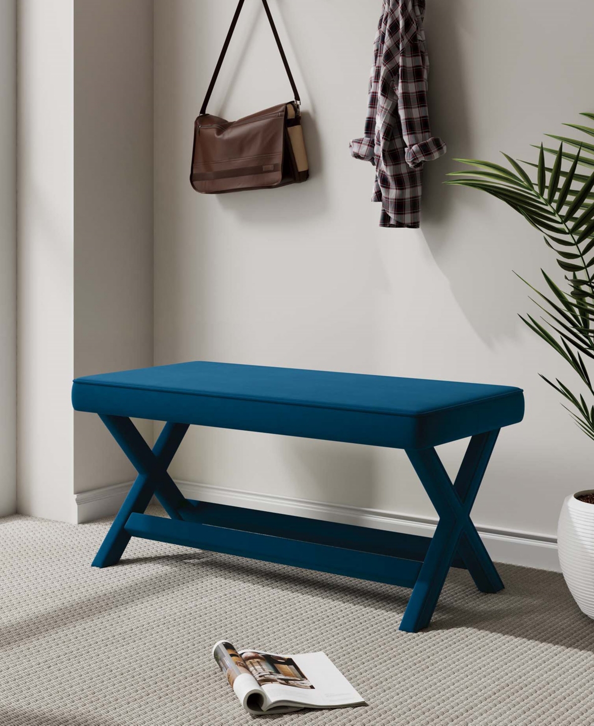 Shop Manhattan Comfort Abigail 42.12" Velvet Upholstered Rubberwood Double Ottoman Bench In Dusty Rose
