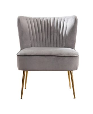 25" Wide  Velvet Upholstered Tufted, Metal Legs Accent Chair