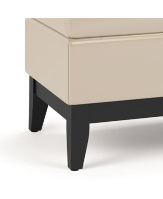 Oregon Storage Ottoman Bench with Tray in Satin Cream Pu Leather