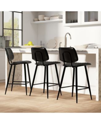 Raya Counter Height Stool (Set of 2) in Black Pu Leather