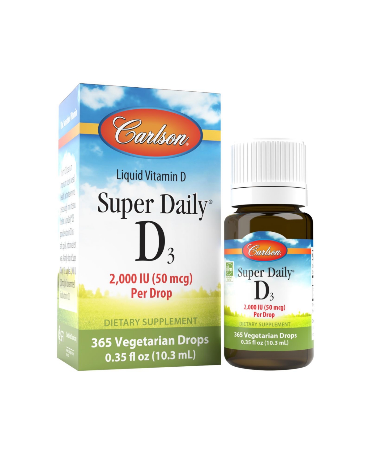 Carlson - Super Daily D3 2,000 Iu (50 mcg) per Drop, Vitamin D Drops, 1-Year Supply, Vegetarian, Unflavored, 365 Drops