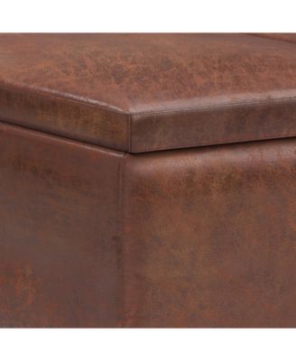 Owen Tray Top Small Coffee Table Storage Ottoman in Distressed Saddle Brown Pu Leather