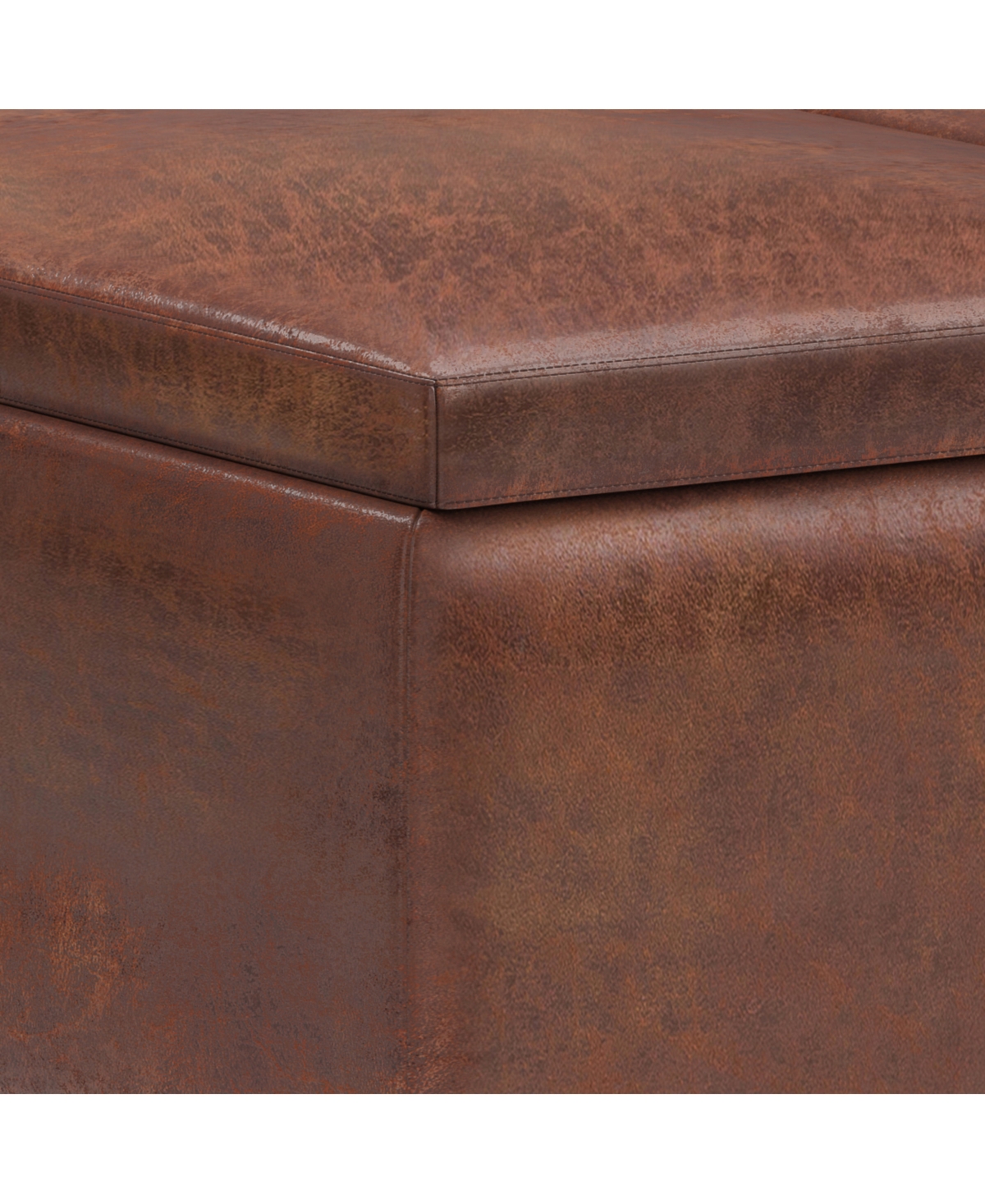 Shop Simpli Home Owen Tray Top Small Coffee Table Storage Ottoman In Distressed Saddle Brown Pu Leather