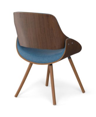 Malden Bentwood Dining Chair with Wood Back in Blue Linen Look Woven Fabric