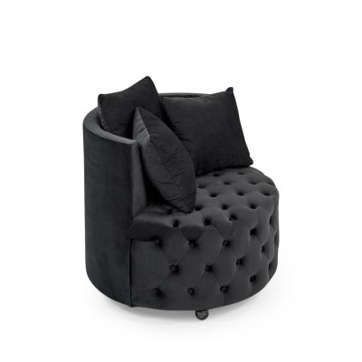 Velvet Swivel Chair with Wheels, 3 Pillows