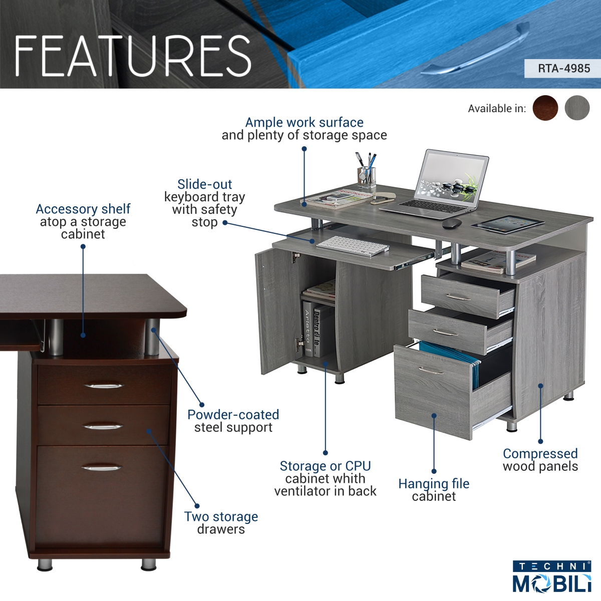 Streamdale Complete Workstation Computer Desk With Storage, Chocolate