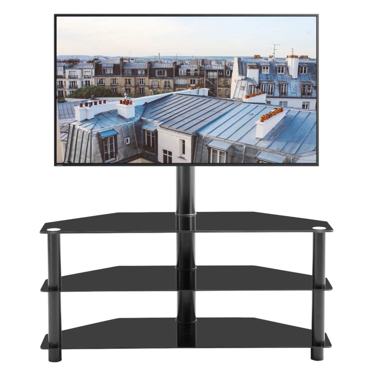 35 inch Black Multi-function Tv Stand Height Adjustable Bracket Swivel 3-Tier