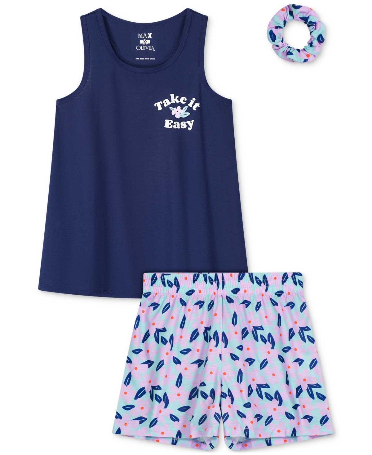 Max & Olivia Kids' Max And Olivia Girls 3-pc. Take It Easy Short & Top Pajama Set In Navy