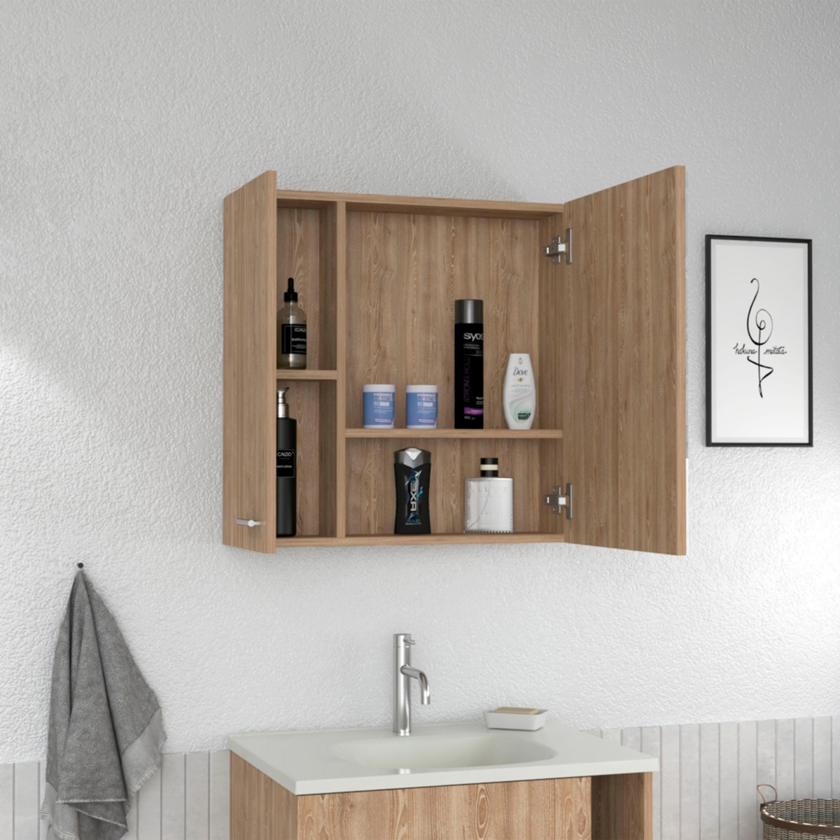 Streamdale Furniture Sines Medicine Cabinet, Four Internal Shelves, Single Door - Pine