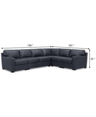 Radley 136"  5-Pc. Leather Square Corner L Shape Modular Sectional