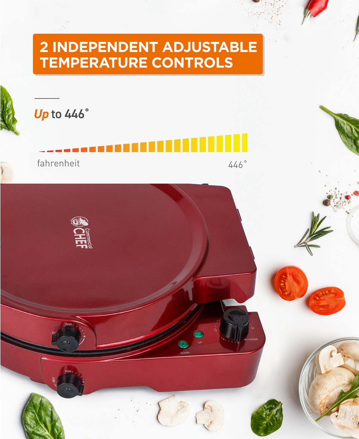 Shop Commercial Chef Countertop Pizza Maker, Indoor Electric Countertop Grill, Quesadilla Maker With Timer In Red