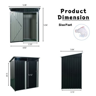 Streamdale 5FT X 3FT Outdoor Metal Storage Shed Transparent Plate Black