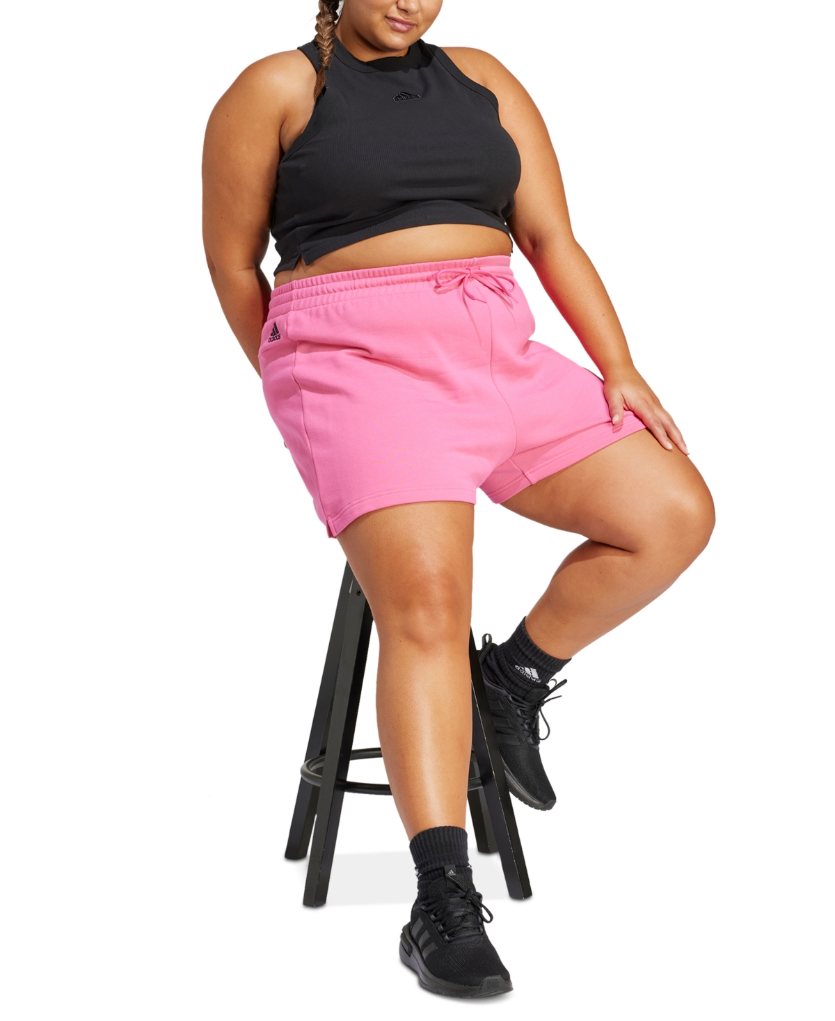 adidas Plus Size Essentials Linear Logo French Terry Shorts - Black