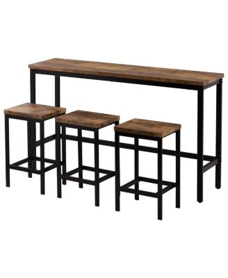 Counter Height Extra Long Dining Table Set With 3 Stools Pub Kitchen Set Side Table With Foot