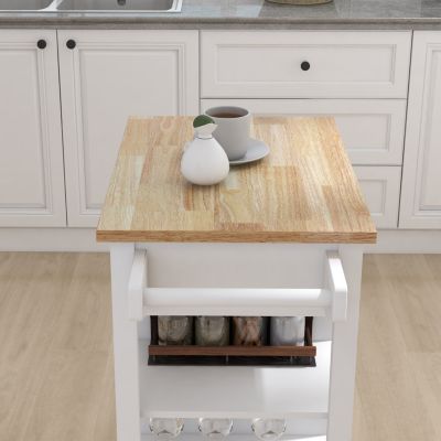 Kitchen Island Cart with Table Top and Rail