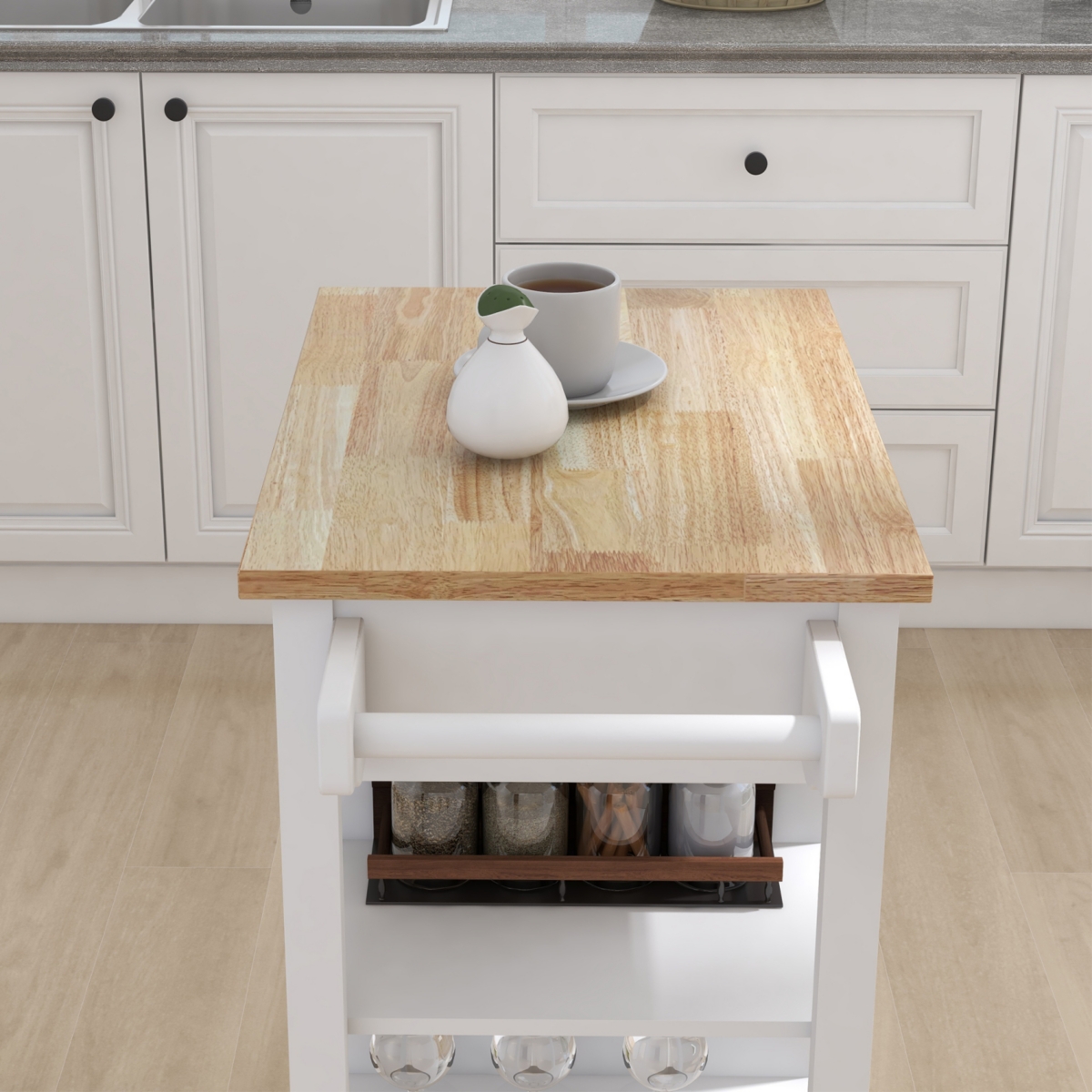 Streamdale Kitchen Island Cart with Table Top and Rail