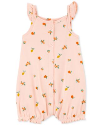 Carter's - Baby Girls Peach-Print Snap-Up Cotton Romper