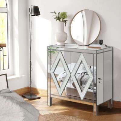 Streamdale Mirror-trimmed diamond design storage cabinet for any room