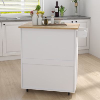 Streamdale Rolling Kitchen Cart with Towel Rack and Wood Top