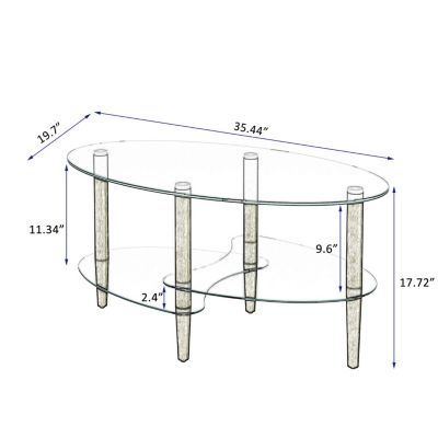 Streamdale Modern Oval Glass Coffee Table with Oak Wood Legs