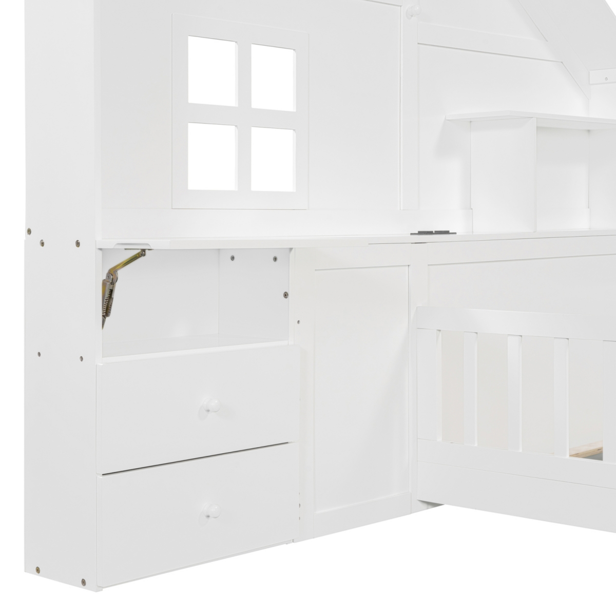 Twin House Bed: Window, Drawers, Shelves, Usb