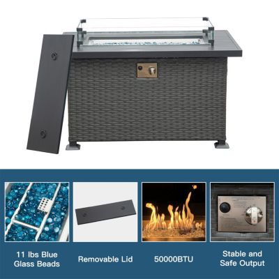 Smokeless Fire Pit Table for Outdoor Patio with Glass Wind Guard