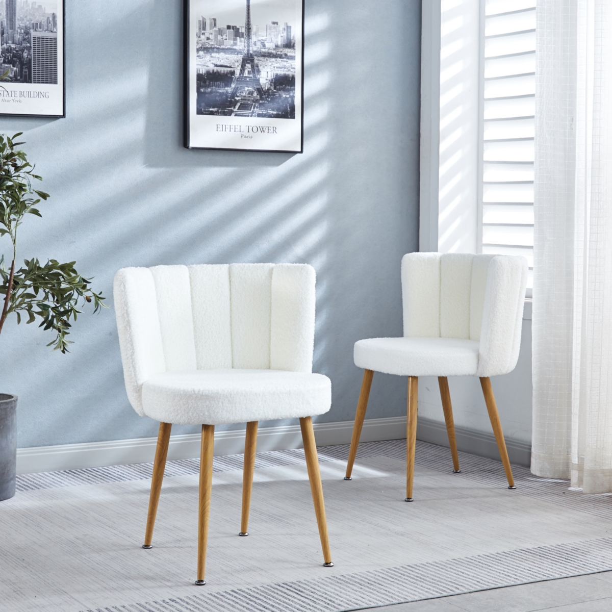 White Dining Chairs(Set Of 2) With Wood Legs