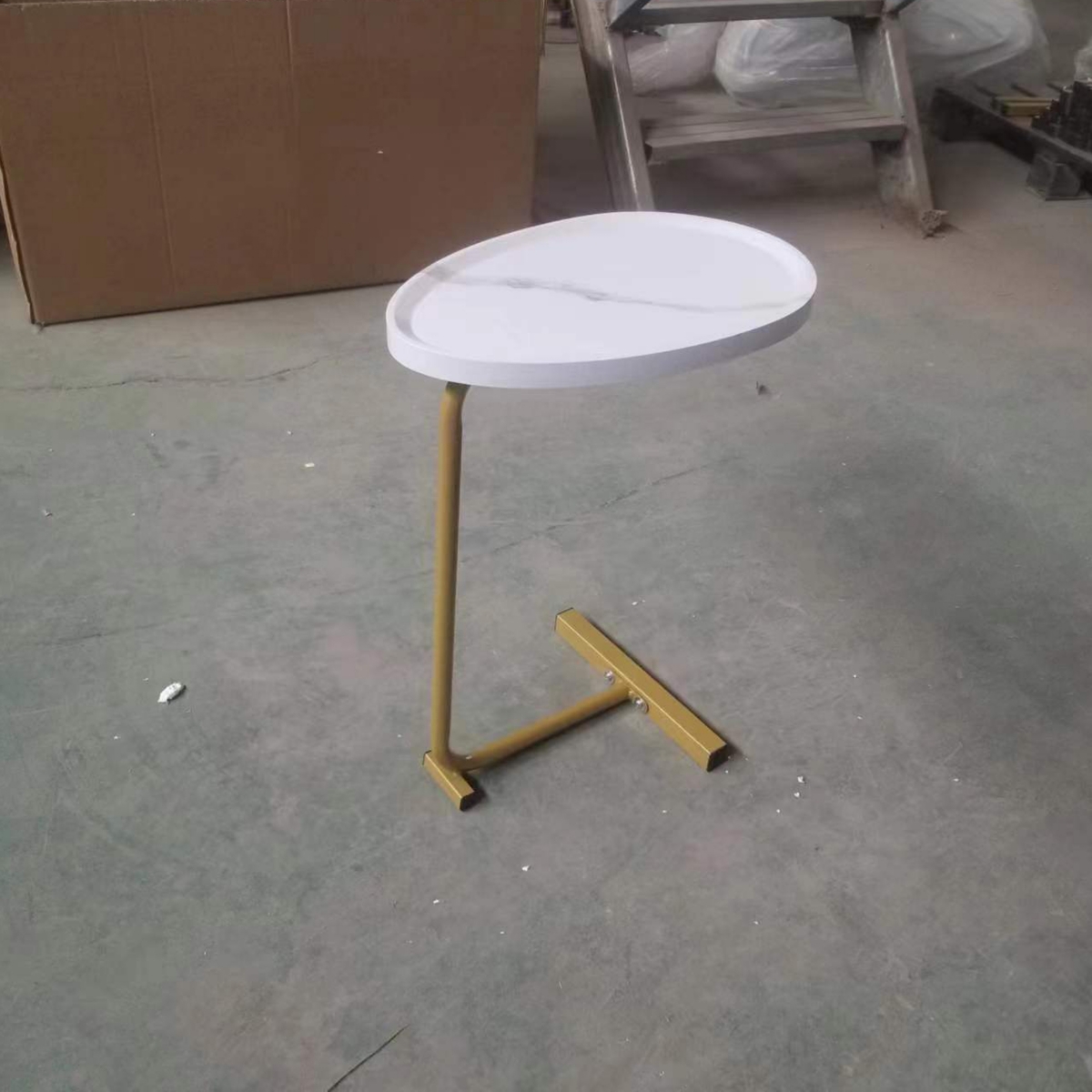 White C-Shaped Side Table, Small Sofa Table For Cough, Bedroom