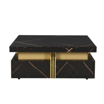 Modern Black Square Storage Coffee Table With 4 Drawers