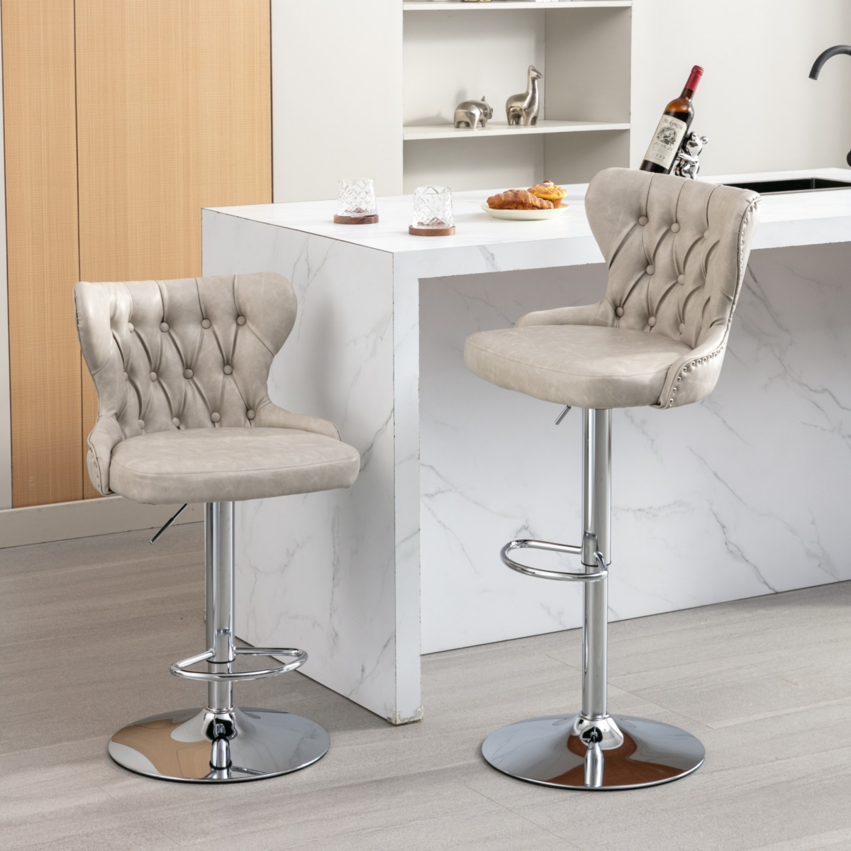 Streamdale Furniture Swivel Pu Barstools Adjustable Seat Height from Inch, Modern Upholstered Chrome base Bar Stools with Backs Comfortable Tuft