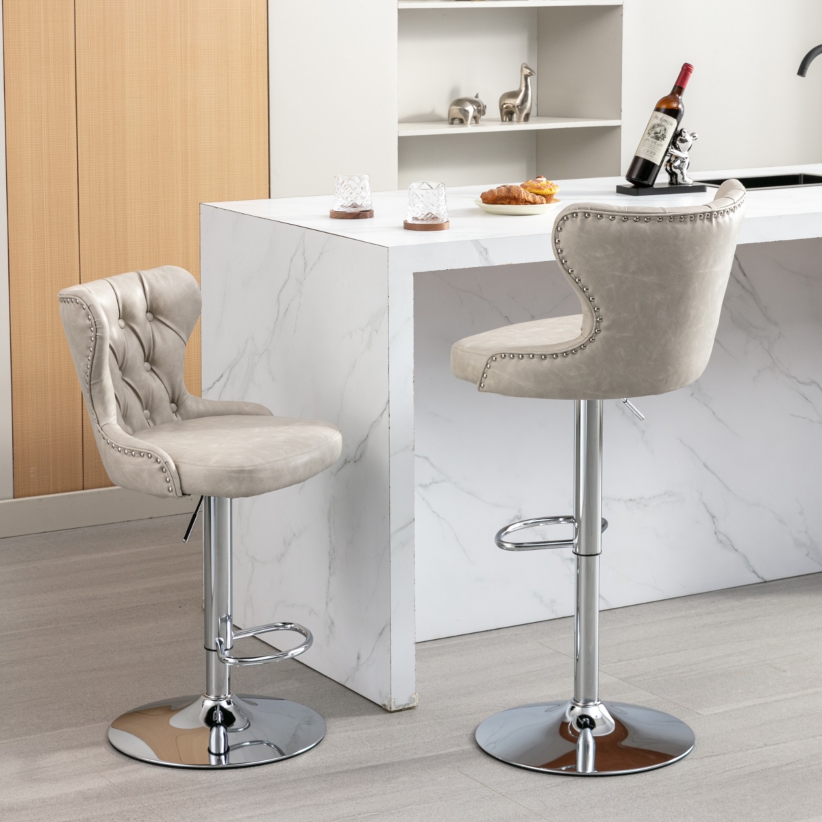 Streamdale Furniture Swivel Pu Barstools Adjustable Seat Height from Inch, Modern Upholstered Chrome base Bar Stools with Backs Comfortable Tuft