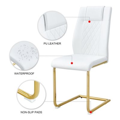 6-piece Modern Golden Leg Dining Chairs, White PU
