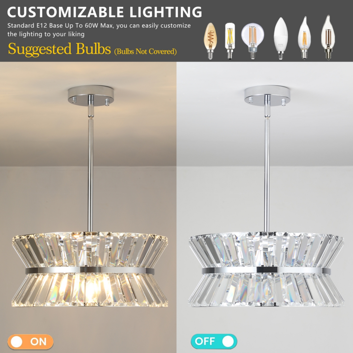 Streamdale Furniture Modern Crystal Chandelier for Living-Room Round Crystal Lamp Luxury Home Decor Light Fixture